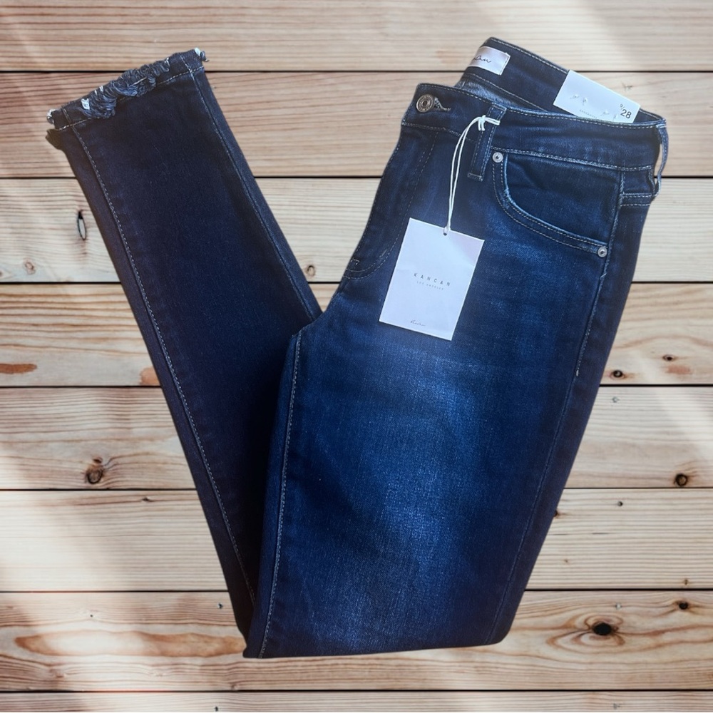 KanCan  Mid Rise Cuffed Ankle Skinny Jeans Dark Blue 28 9